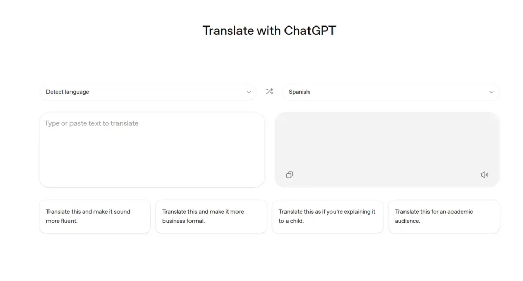 ChatGPT Translate y su interfaz, un tanto pobre de momento
