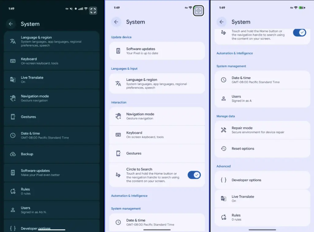 La nueva reorganización en los ajustes de Android 16