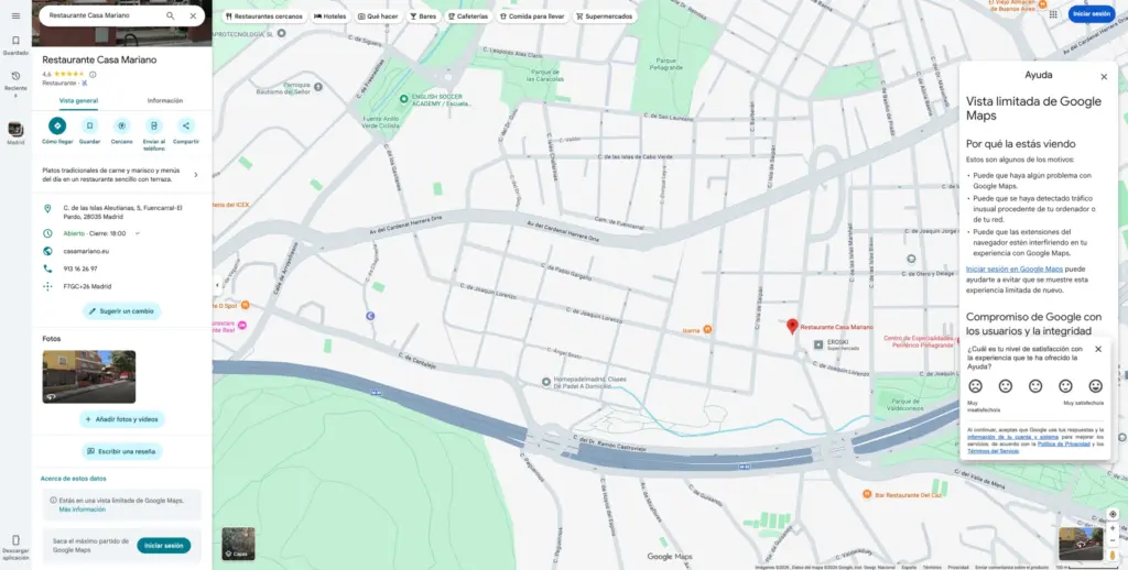 La Vista Limitada en Google Maps